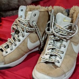Nike Women’s Tan Suede High-Top Sneakers with White Accents